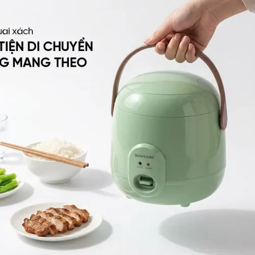 Nồi cơm điện SUNHOUSE SHD8206G 0.4 lít màu xanh tích hợp quai xách