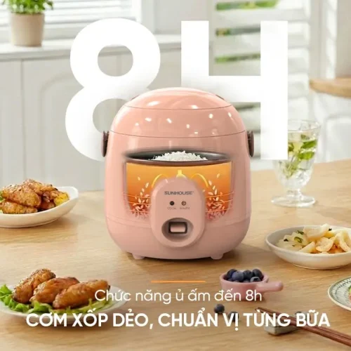 Nồi cơm điện SUNHOUSE SHD8206O màu hồng giữ ấm đến 8 giờ trên bàn ăn