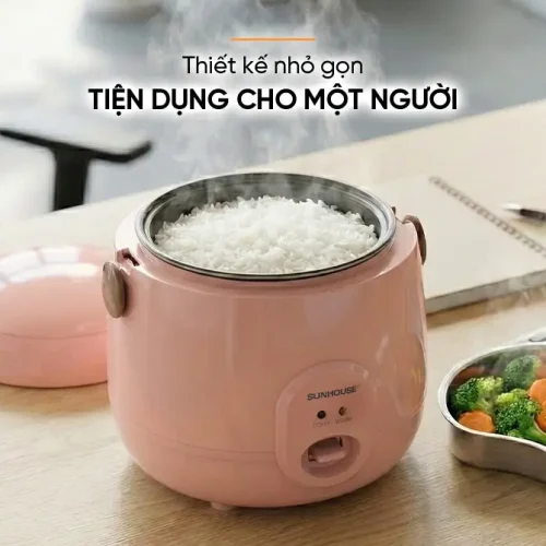 Nồi cơm điện SUNHOUSE SHD8206O màu hồng thiết kế nhỏ gọn