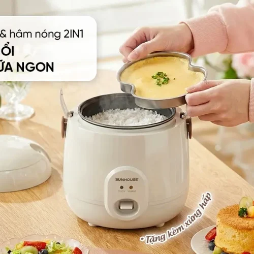 Nồi cơm điện SUNHOUSE SHD8206W nấu cơm và hâm nóng trong bữa ăn