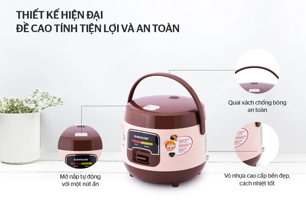 Nồi cơm điện SUNHOUSE SHD8208C - 400W, 1.0 lít - Ảnh 4