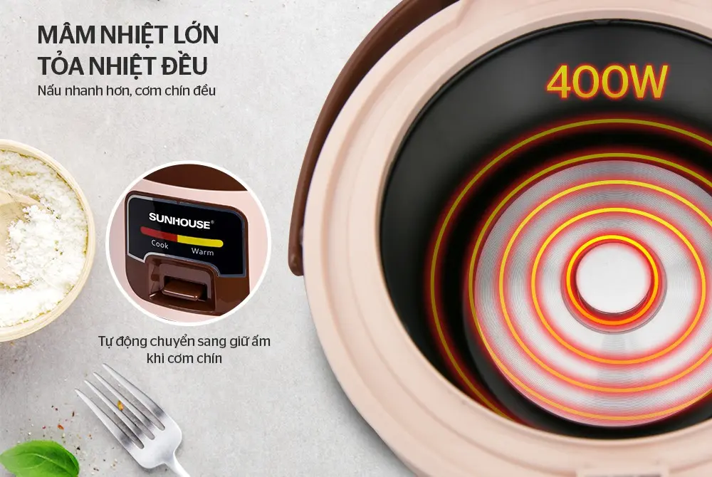 Nồi cơm điện SUNHOUSE SHD8208C - 400W, 1.0 lít - Ảnh 6