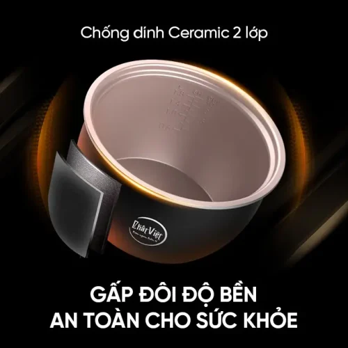 Lòng nồi chống dính Ceramic 2 lớp của nồi cơm điện SUNHOUSE SHD8219