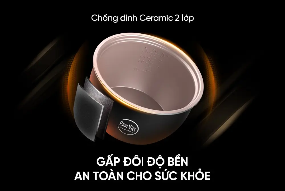 Lòng nồi chống dính Ceramic 2 lớp của nồi cơm điện SUNHOUSE SHD8219