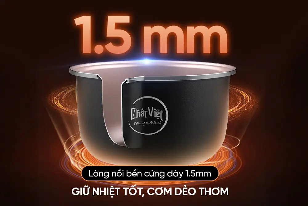Lòng nồi dày 1,5 mm của nồi cơm điện SUNHOUSE SHD8219