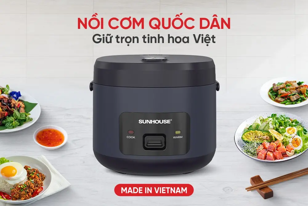 Nồi cơm điện SUNHOUSE SHD8219 màu đen sản xuất tại Việt Nam