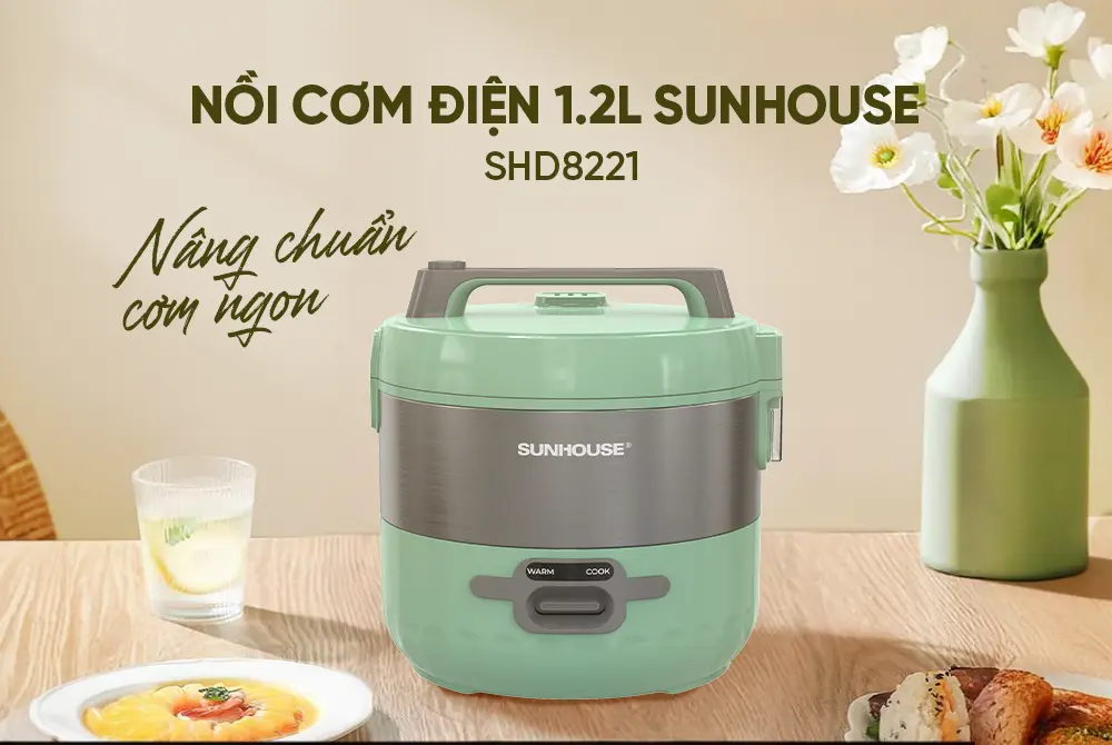 Nồi cơm điện SUNHOUSE SHD8221 1.2 lít màu xanh lá nhạt