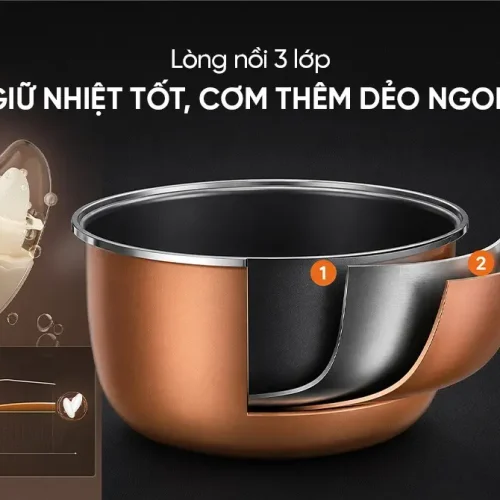 Lòng nồi 3 lớp giữ nhiệt tốt của nồi cơm điện SUNHOUSE SHD8222