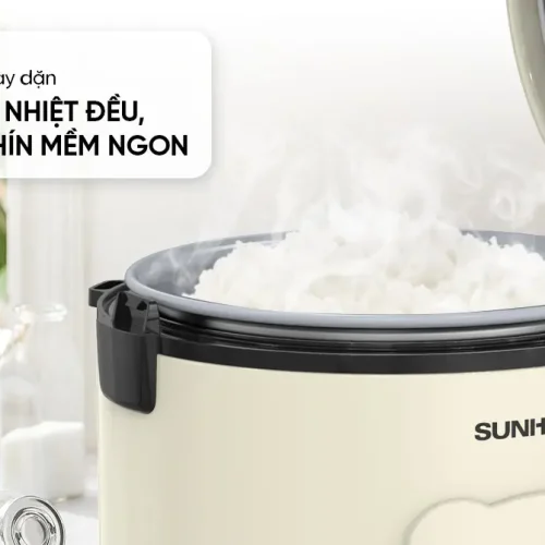 Nồi cơm điện SUNHOUSE SHD8224W với lòng nồi dày, cơm chín mềm ngon