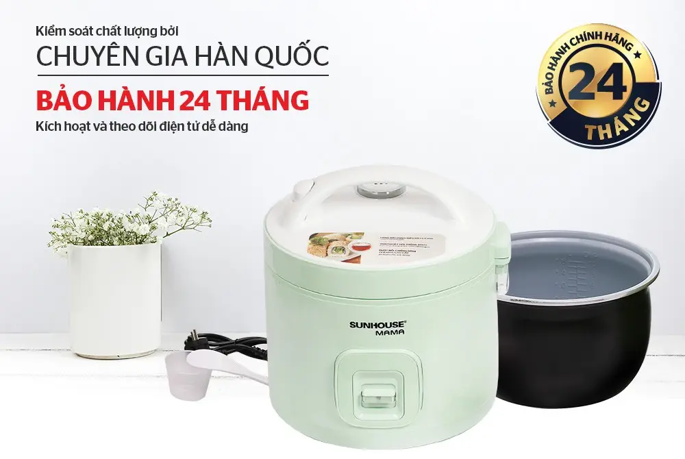 Nồi cơm điện SUNHOUSE SHD8265B 1.2 lít màu xanh nhạt kèm lòng nồi chống dính