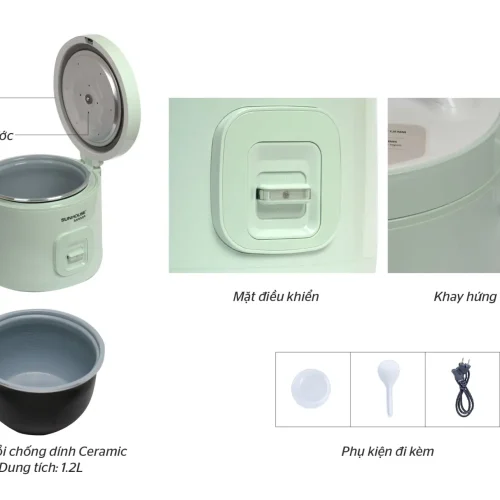 Cấu tạo nồi cơm điện SUNHOUSE SHD8265B cùng lòng nồi và phụ kiện