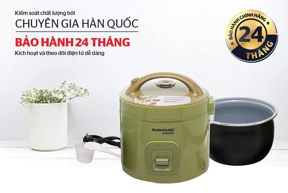 Nồi cơm điện SUNHOUSE SHD8265G màu xanh rêu kèm lòng nồi và phụ kiện