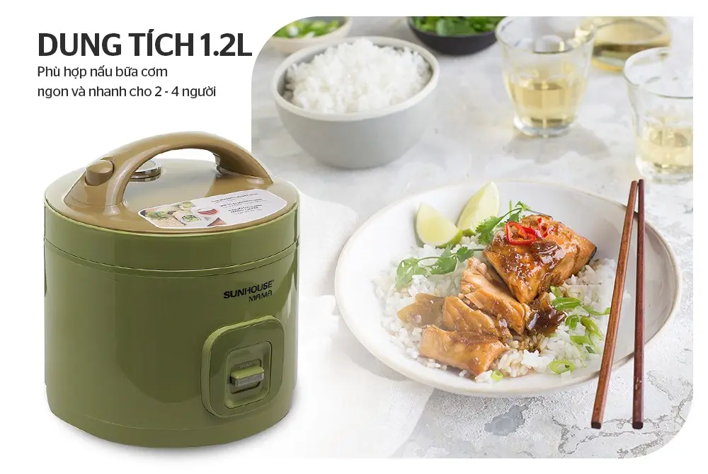Nồi cơm điện SUNHOUSE SHD8265G màu xanh dung tích 1.2 lít