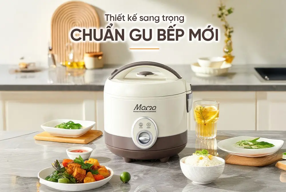 Nồi cơm điện SUNHOUSE SHD8277 thiết kế màu kem nâu sang trọng