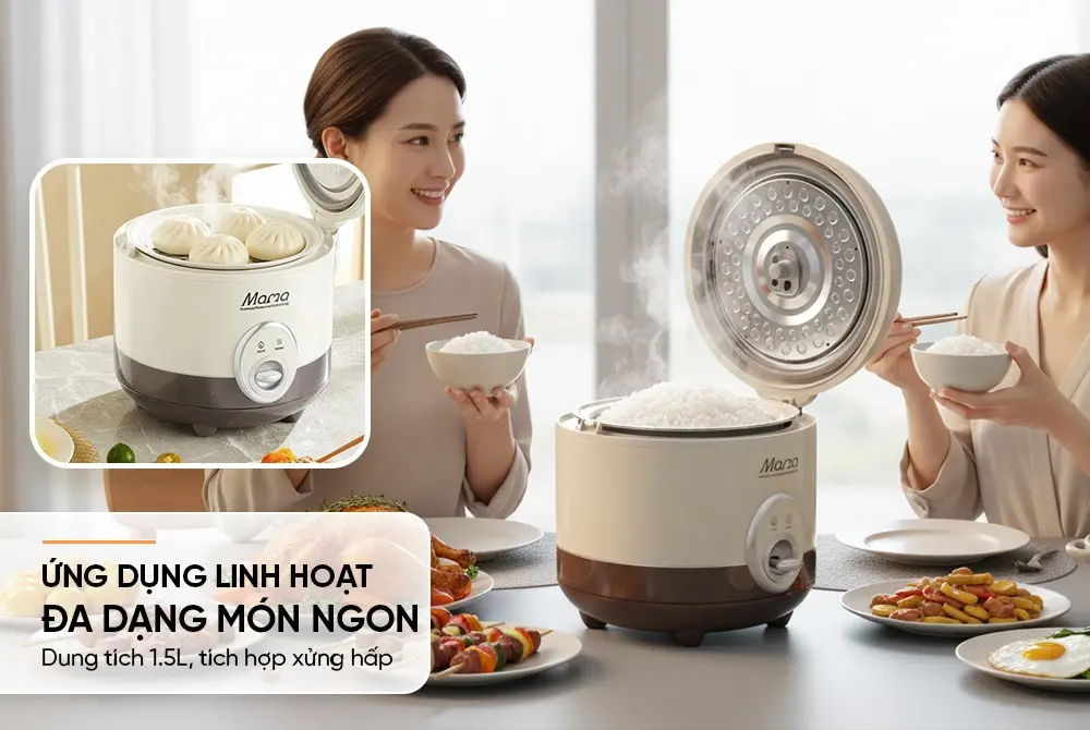 Nồi cơm điện SUNHOUSE SHD8277 1.5 lít tích hợp xửng hấp đa năng