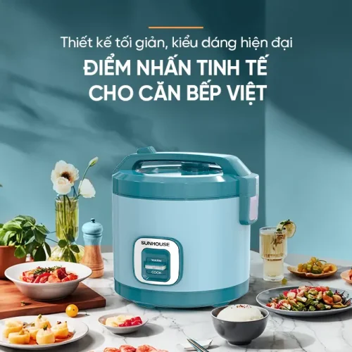 Nồi cơm điện SUNHOUSE SHD8300 3 lít màu xanh ngọc trong bếp
