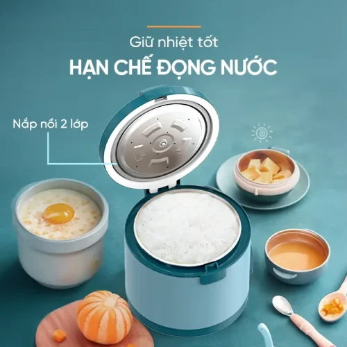Nồi cơm điện SUNHOUSE SHD8300 mở nắp, hiển thị nắp trong 2 lớp và lòng nồi