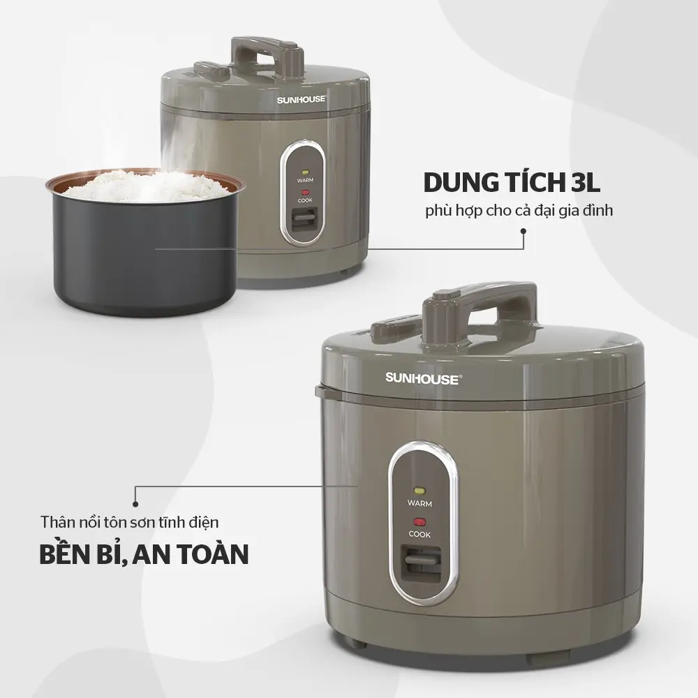 Nồi cơm điện SUNHOUSE SHD8308 dung tích 3 lít với lòng nồi