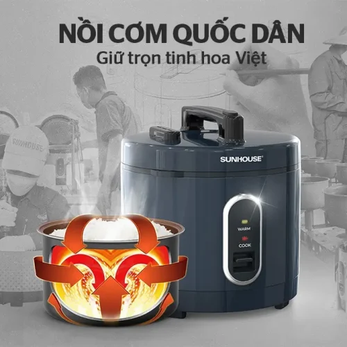 Nồi cơm điện SUNHOUSE SHD8309 với minh họa nhiệt tỏa đều
