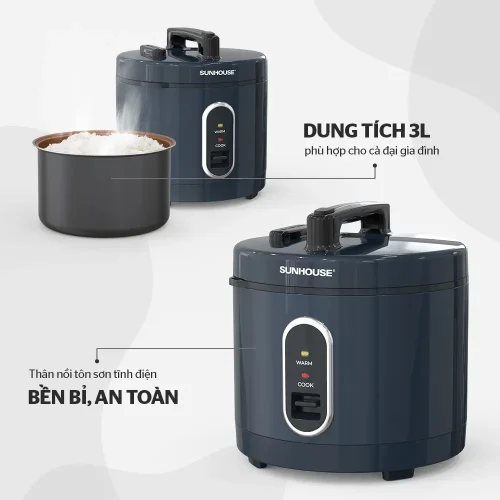 Nồi cơm điện SUNHOUSE SHD8309 dung tích 3 lít, thân tôn sơn tĩnh điện và lòng nồi chống dính