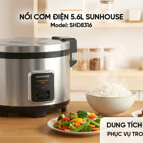 Nồi cơm điện SUNHOUSE SHD8316 5.6 lít thân inox công suất 1800W