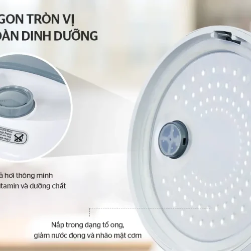 Mặt trong nắp nồi cơm điện SUNHOUSE SHD8602 với van xả hơi và bề mặt tổ ong