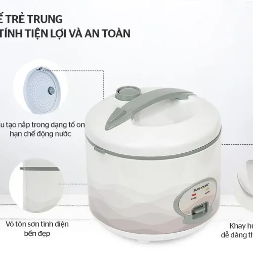 Thiết kế nồi cơm điện SUNHOUSE SHD8602 với nắp tổ ong và khay hứng nước tháo rời