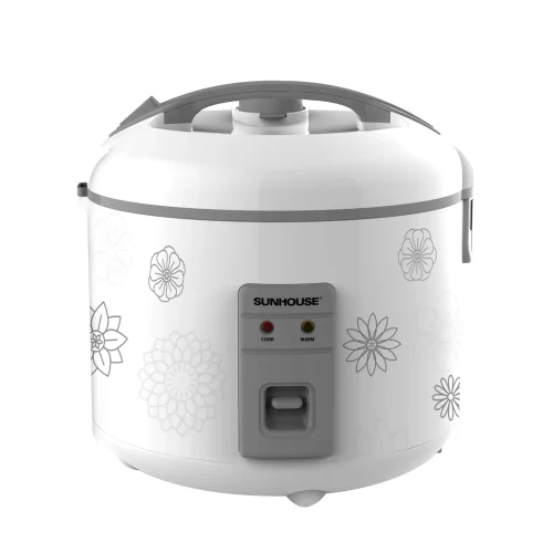 Mặt trước nồi cơm điện SUNHOUSE SHD8603 màu trắng họa tiết hoa