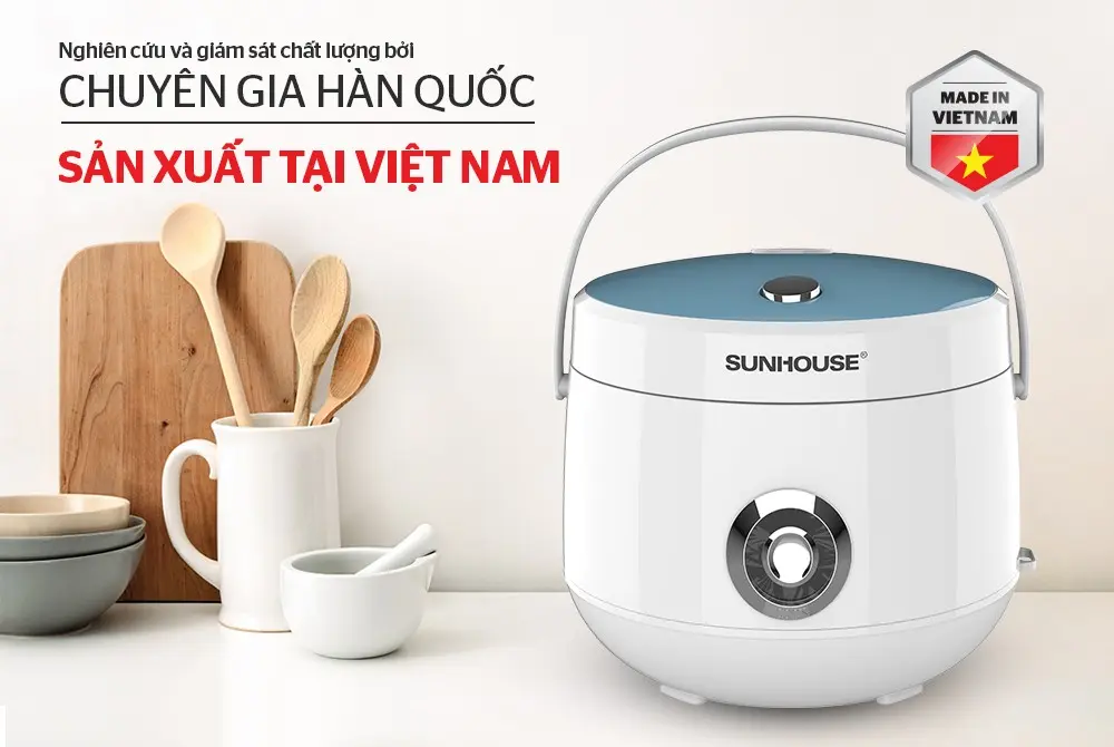 Nồi cơm điện SUNHOUSE SHD8606 màu trắng sản xuất tại Việt Nam