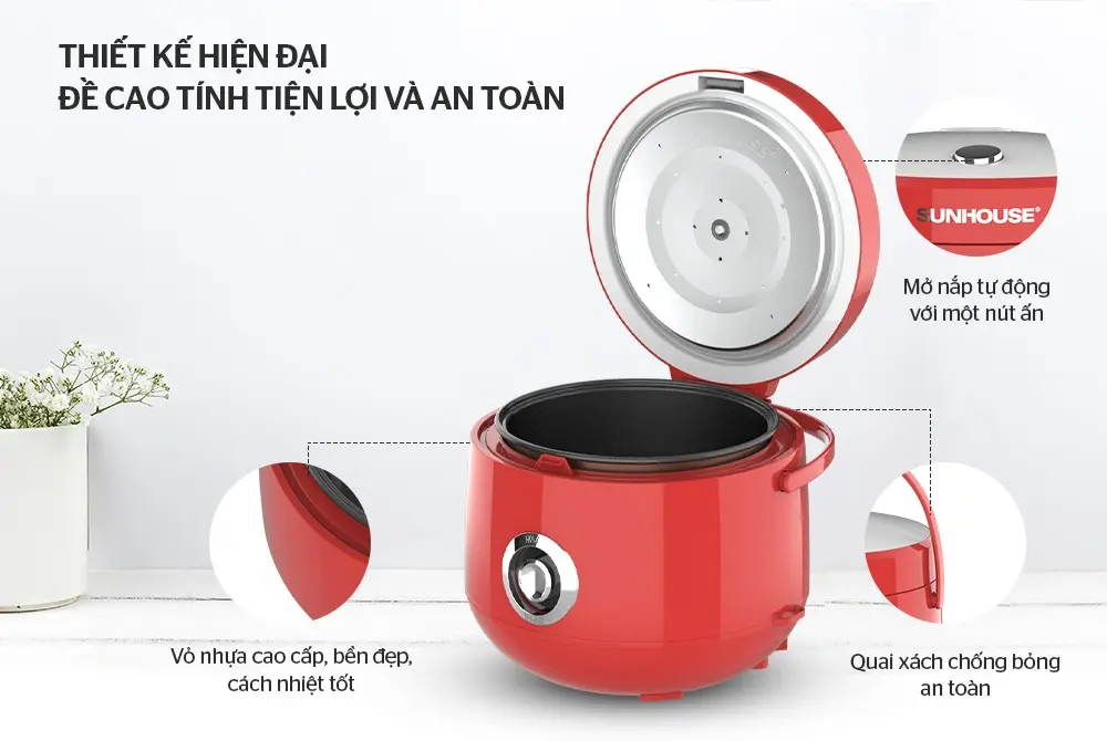 Nồi cơm điện SUNHOUSE SHD8606R - 700W, 1.8 lít - Ảnh 4