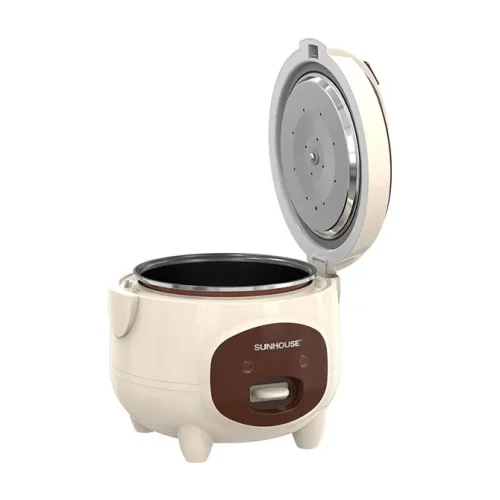 Nồi cơm điện SUNHOUSE SHD8607BR mở nắp, góc chéo từ phía trước