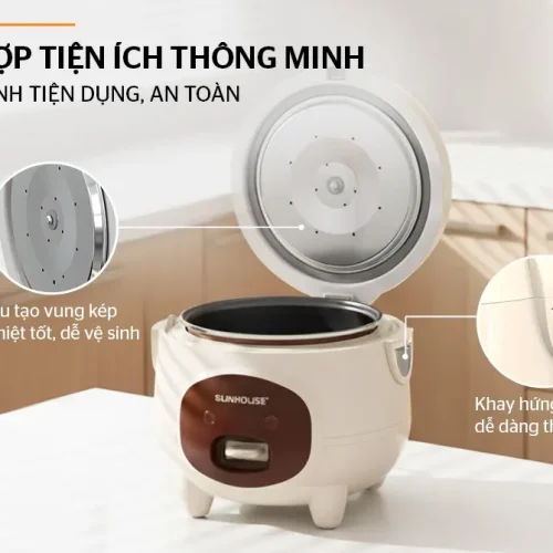 Nồi cơm điện SUNHOUSE SHD8607BR 1.8 lít với nắp mở và khay hứng nước