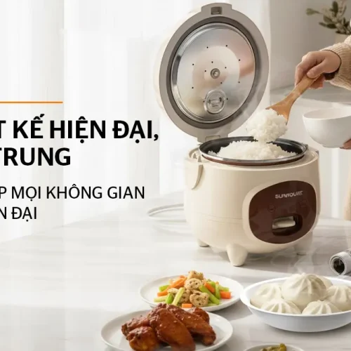 Nồi cơm điện SUNHOUSE SHD8607BR trong không gian bếp hiện đại