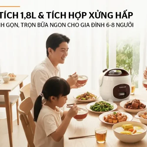 Nồi cơm điện SUNHOUSE SHD8607BR 1.8 lít tích hợp xửng hấp cho gia đình