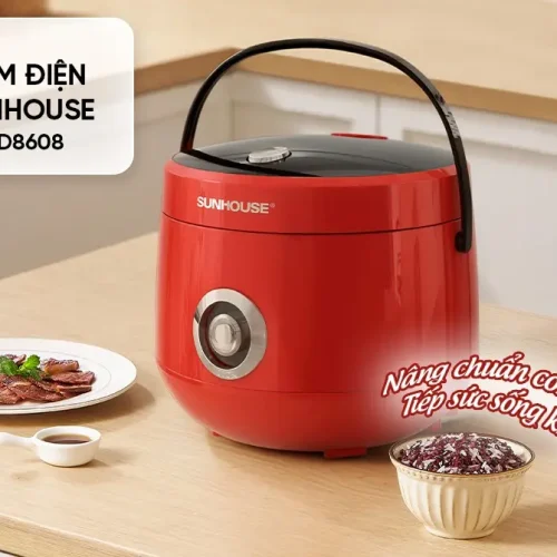 Nồi cơm điện SUNHOUSE SHD8608 1.8 lít màu đỏ có quai xách