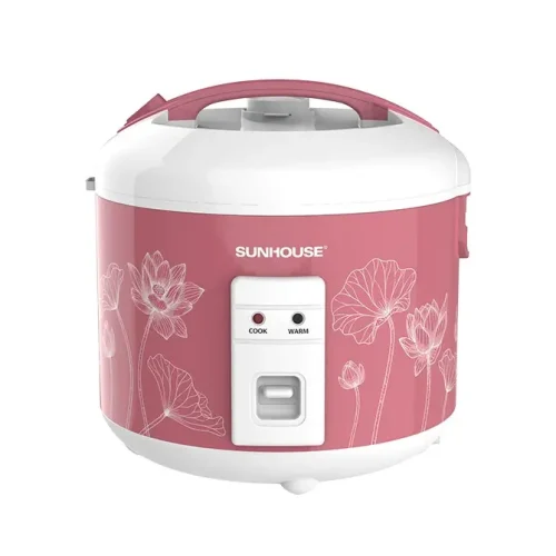 Nồi cơm điện SUNHOUSE SHD8609 màu hồng họa tiết hoa, công suất 700W dung tích 1.8 lít nhìn chính diện