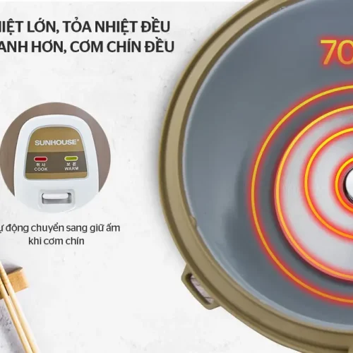 Mâm nhiệt 700W của nồi cơm điện SUNHOUSE SHD8616 giúp cơm chín đều
