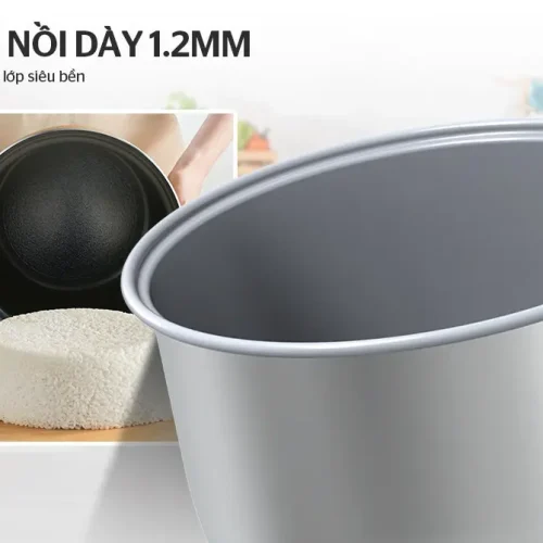 Lòng nồi dày 1,2 mm chống dính 2 lớp của nồi cơm điện SUNHOUSE SHD8621 700W 1,8 lít