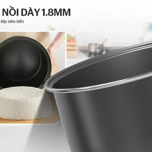 Lòng nồi dày 1,8 mm chống dính 2 lớp của nồi cơm điện SUNHOUSE SHD8623 700W 1,8 lít