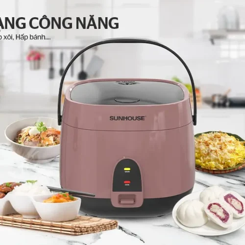 Nồi cơm điện SUNHOUSE SHD8627 màu hồng với chức năng nấu cơm hấp xôi hấp bánh