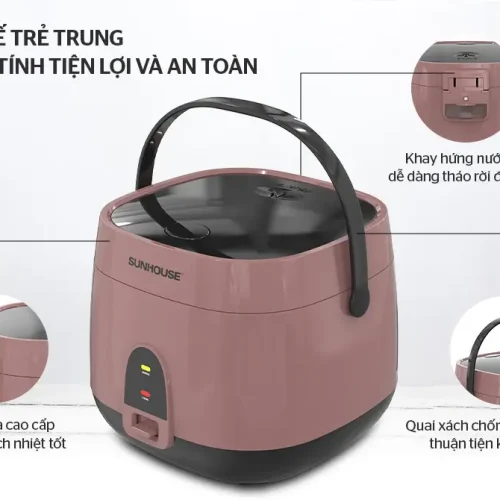 Nồi cơm điện SUNHOUSE SHD8627 700W 1,8 lít với quai xách và khay hứng nước tháo rời