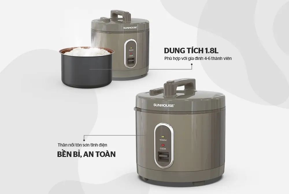 Nồi cơm điện SUNHOUSE SHD8631 - 700W, 1.8 lít - Ảnh 4