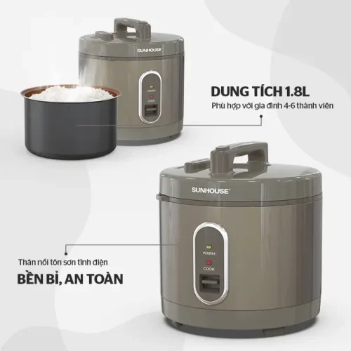 Nồi cơm điện SUNHOUSE SHD8631 dung tích 1.8 lít với lòng nồi chống dính