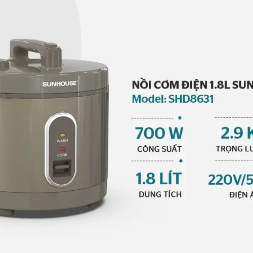 Nồi cơm điện SUNHOUSE SHD8631 1.8 lít 700W màu xám kèm thông số kỹ thuật