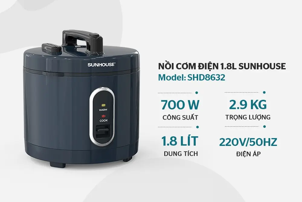 Nồi cơm điện SUNHOUSE SHD8632 - 700W, 1.8 lít - Ảnh 8