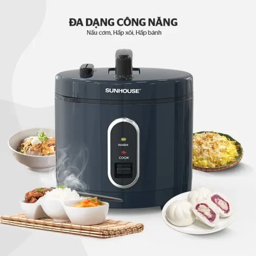 Nồi cơm điện SUNHOUSE SHD8632 màu xanh đậm, đa dạng công năng nấu cơm hấp xôi hấp bánh