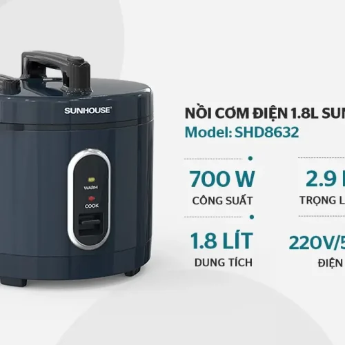 Nồi cơm điện SUNHOUSE SHD8632 1.8 lít công suất 700W màu xanh đậm