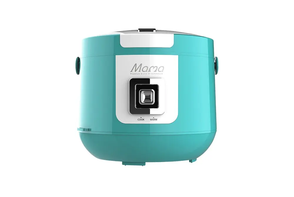 Mặt trước nồi cơm điện SUNHOUSE SHD8658G màu xanh ngọc với bảng điều khiển