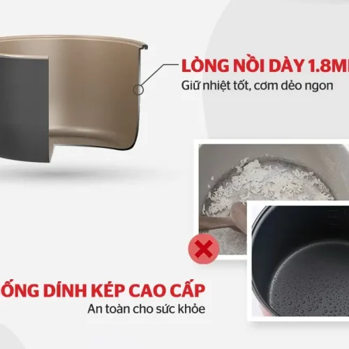 Lòng nồi SUNHOUSE SHD8663G dày 1,8 mm với lớp chống dính kép