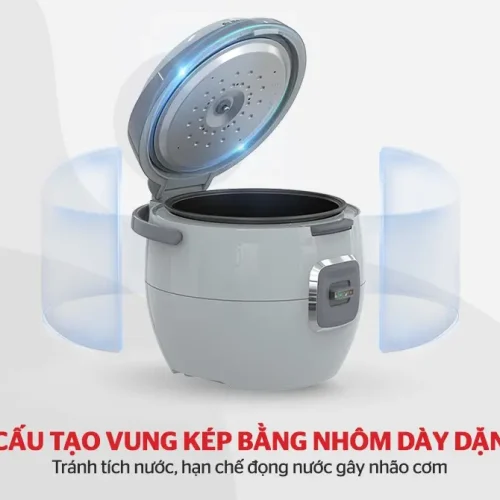 Nồi cơm điện SUNHOUSE SHD8663G 1.8 lít với nắp mở và vòng đệm nhôm dày dặn